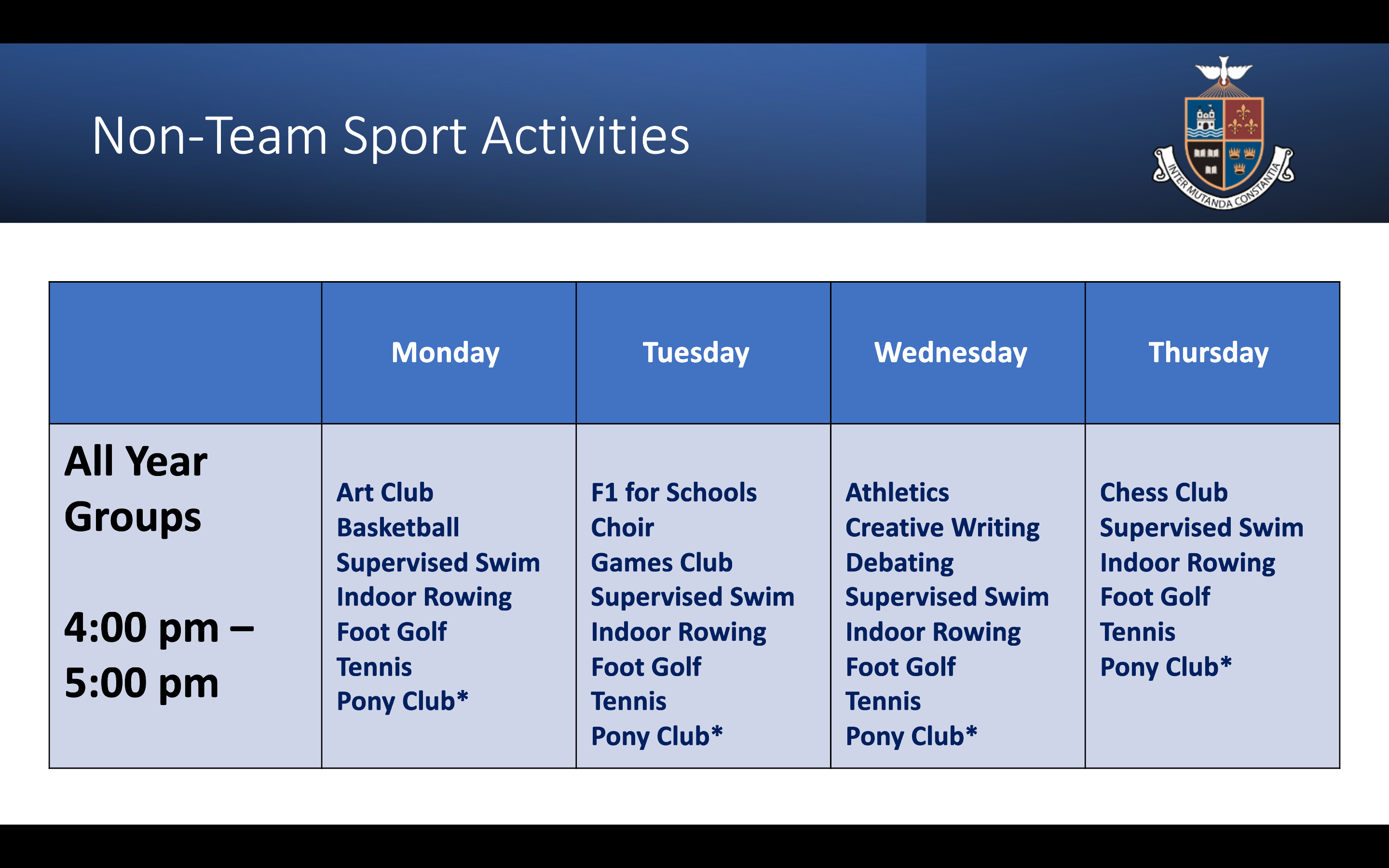 schedule of activities